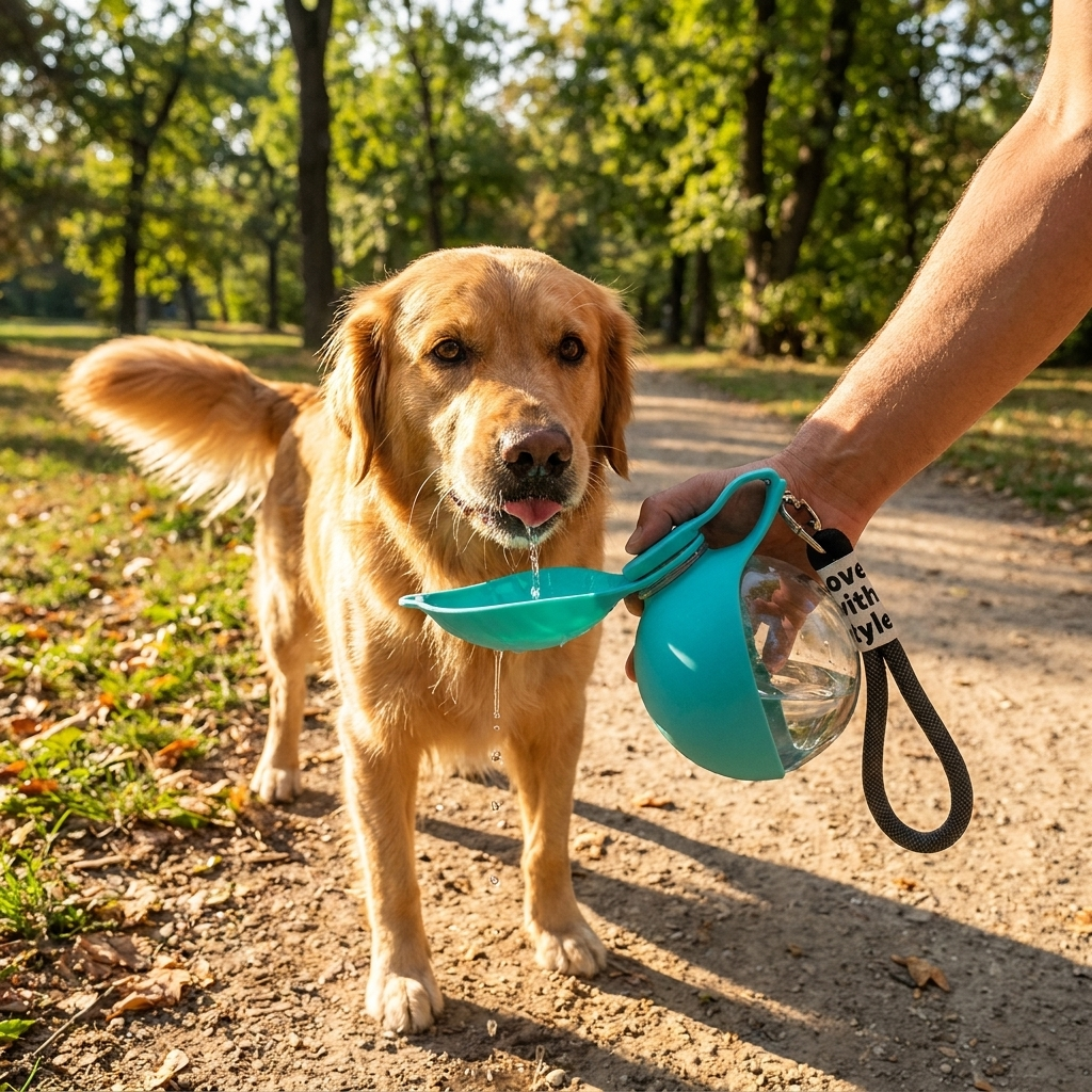 Perro bebiendo del bebedero de la botella - PawCareShop