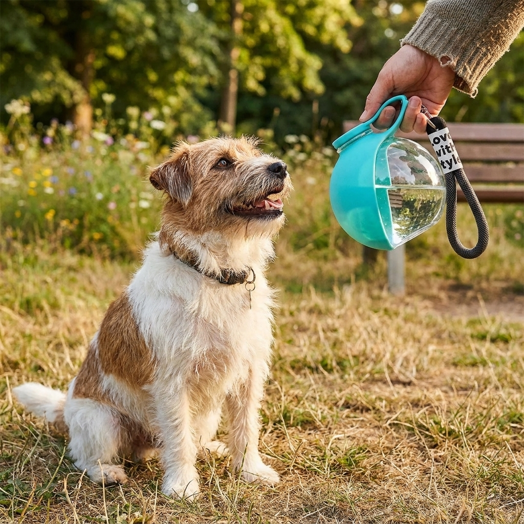 Perro esperando el agua de la botella - PawCareShop
